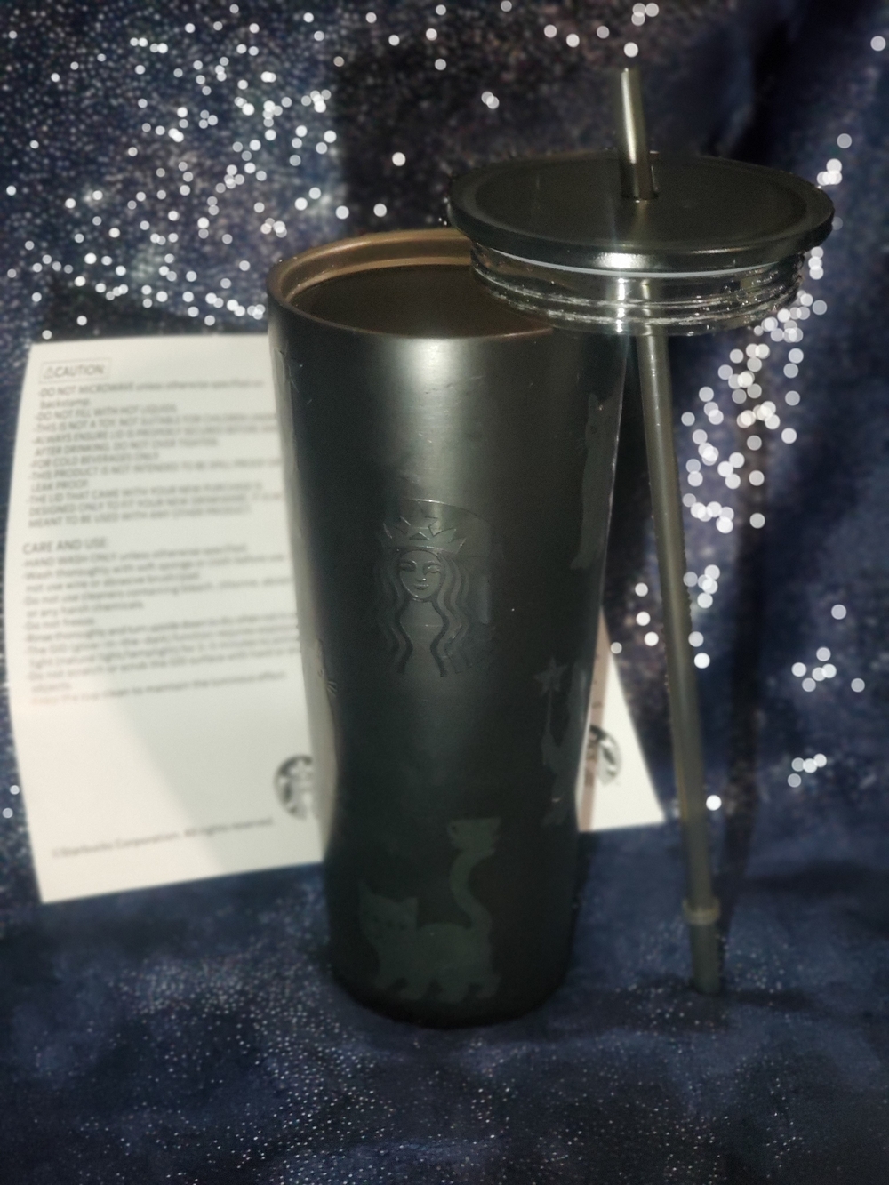 Starbucks Glow In The Dark Black Cat Stainless Steel Cold Cup